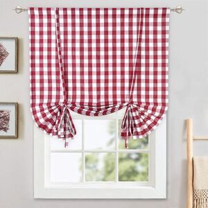 Haperlare 42"W x 63"L Tie Up Shades Buffalo Check Plaid Gingham Adjustable Tie